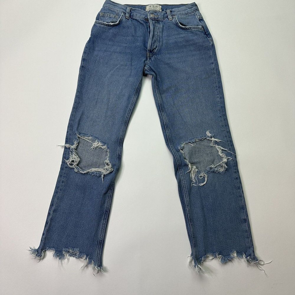 We The Free Jeans Women 25 Button Fly Straight Leg Mid Rise Cutoff Frayed Hem